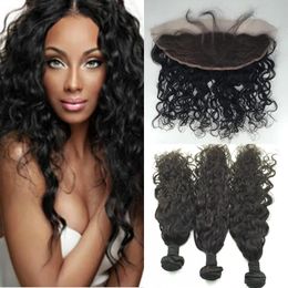 Weaves Free Shipping Freestyle 13x4 Full Frontal Lace Closures and Hair Peruvian Lace Frontal Human Lace Front with 3 Bundles Hair
