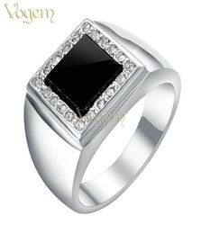 VOGEM Mens Signet Rings Silver Plating CZ Zirconia Seal Ring With Black Stone Square Punk Jewelry Boyfriend Christmas Gifts4259544