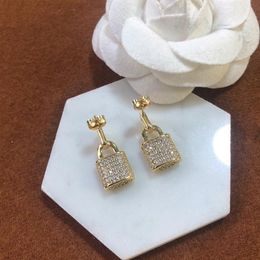 Earrings for Woman Diamond Lock Shape Earrings High Quality Brass 925 Silver Pin Earrings Fashion Jewellery Supply2466