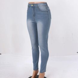 Women's retro straight tube loose fitting jeans slim and high stretch jeans tight and high waisted wide leg