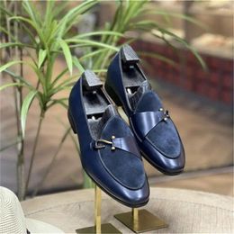 Dress Shoes Genuine Leather Men Loafers Round Toe Low Heel Handmade Classic Hook Slip-On Stree Style Party Business Casual