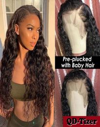Pre Plucked Natural Black Long Loose Curly Wave Cheap Synthetic Lace Front Wigs Heat Resistant Fibre Soft 10 Human Hair Wigs Blac8998612