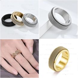 Band Rings Gold Mesh Ring Band Stainless Steel Rotary Decompression Rings For Men Women Hiphop Fashion Fine Jewellery Drop Delivery Jew Dhovm