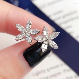 Stud Earrings Delicate Crystal Flower For Women Full Bling Cubic Zirconia Stylish Lady's Accessories Party Jewelry