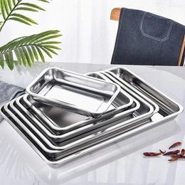 Plates 1Pcs Grill Deep Stainless Steel Tray Kitchen Accessories Barbecue Tea Storage Steamed Rice Sausage Plate 4.8cm Height