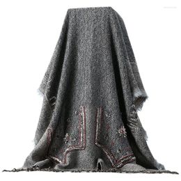 Scarves Handmade Beaded Fashionable Gray Wool Warm Scarf Shawl Dual Use Imported From India Hand Nailed Beads