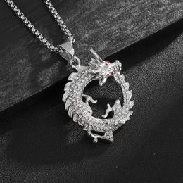Hip Hop Vintage Chinese Dragon Pendant Necklace 316L Stainless Steel 18k Real Gold Plated Jewellery