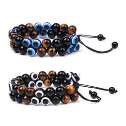 Chain Tigers Eye Double Layer Stone Hand Woven Adjustable Bracelet Beaded Bracelets For Men Women Drop Delivery Jewelry Dhppu