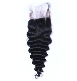 Deep Wave 4x4 Human Hair Lace Closures Natural Black Bleached Knots Preplucked4345625