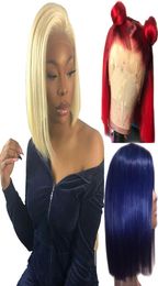 613 Blonde 13x6 Lace Front Wig Blue Coloured Remy Red Human Hair Full Ends Transparent Frontal Closure Swiss Lace Short Bob Wigs2218579