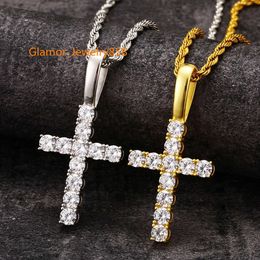 Sterling Sier Vermeil Iced Out Diamonds Moissanite Cross Necklace Diamond Pendant Hip Hop Men