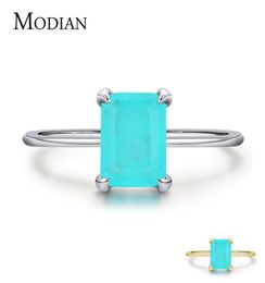 Modian Authentic 925 Sterling Silver Wedding Rings Classic Rectangle Tourmaline Paraiba Female Finger Ring For Women Charm Fine Je8403232