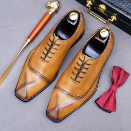 Dress Shoes Handmade Mens Wedding Oxford Lace Up Genuine Leather Flat Men Business Formal Brogues