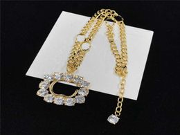 Stylish Letter Designer Necklace Metal Chain Diamond Pendant Necklaces Women Rhinestone Crystal Jewelry For Girl Birthday Gift7474465