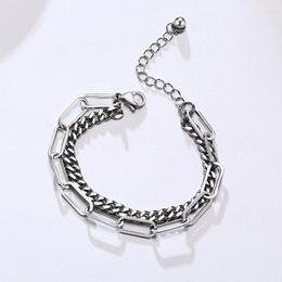 Link Bracelets Hiphop Double Layer Men Bracelet Stainless Steel Casual Hand Chain For Male Rock INS Fashion Jewelry