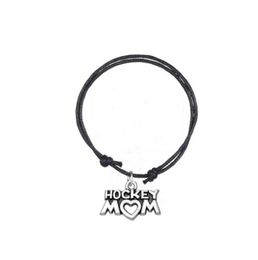 GX031 Fashion Accessories Bracelet Joint Antique Silver Plated Letter Hockey Mom Charm Adjustable Wax Cord Bracelet For Pers5301122