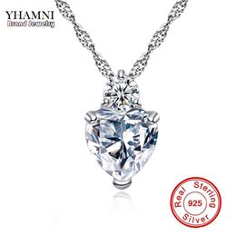 YHAMNI Heart Pendant Necklace 925 Sterling Silver Women Necklaces Wedding Diamond Crystal Collares Colar Jewerly XN29339B