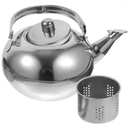 Dinnerware Sets Thick Stainless Steel Tea Pot Insulated Kettle Thermal Teapot Water For Kitchen Restaurant El (Silver 2L)