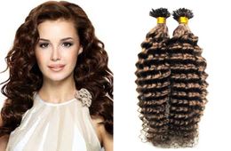 6 Medium Brown keratin hair extension 100gstrands extensions keratine U Tip Hair Extensions Deep Curly Human Hair Extensions7076366