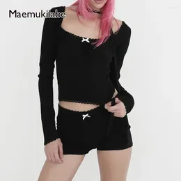 Women's Tracksuits Maemukilabe Kawaii O Neck T-shirt Crop Tops Shorts 00s Cottage Retro Lace Trim 2 Piece Set Women Y2K Outfits Fairy