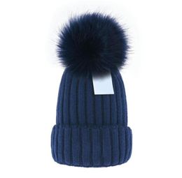 Cheap Whole beanie New Winter caps Knitted Hats Women bonnet Thicken Beanies with Real Raccoon Fur Pompoms Warm Girl Caps pomp75029520113