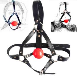 PU Leather Head Harness Bondage Open Mouth Gag Restraint Red Silicone Ball Adult Fetish SM Sex Game Toys for Women Couple1486063