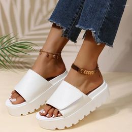 Slippers Comemore 2024 Summer Slides Shoes Female Black Leather Platform Women Plus Size 42 43 Thick Soled Sandals