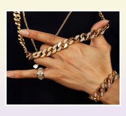 Men Hip Hop ICED OUT 18K Gold Plated WCZ Curb Miami Cuban Link Chain Necklace Bracelets Bling Bling Jewelry Set20649776029628