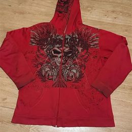 Y2k Hoodie Gothic Red Skull Pattern Printing Hip Hop Casual Sweatshirt Selling Personality Retro Hoodies Women Men Streetwear 231229