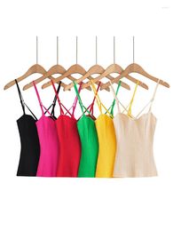 Women's Tanks Women Camisole Tops 2024 Summer Knitted Elastic Slim 6 Colors Spaghetti Strap Top Tank