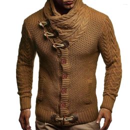 Men's Sweaters Fashion Horn Button Thick Wool Stand-up Collar Long-sleeved Sweaterknit Sweatshirt Man Men Clothing 2024