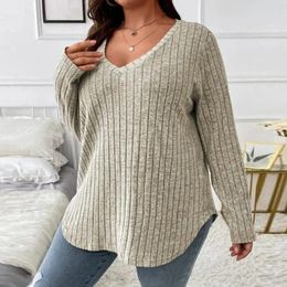 Women's Blouses Solid Color Sweater Women Loose Fit Top Cozy Knitted V-neck Pullover Stylish Plus Size Fall/winter With Irregular