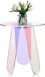 Acrylic Round Side Table Iridescent Modern Coffee Table Unique End Table Small Side Table for Small Spaces Outdoor Patio Bed Living Room Sofa Home Iridescent Decor