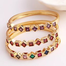 Bangle High Quality Charm Rainbow Square CZ Bracelet Copper Gold Plated Zirconia Rhinestone Trendy Jewelry Gift For Women Girls