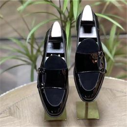 Dress Shoes Black Men Monk Loafers Genuine Leather Stitching Cow Suede Double Buckle Casual Wedding Party Daily Classic