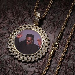 Custom Memory Po Round Medallions Necklace DIY Pendant 4mm Tennis Chain Rope Chain Gold Silver Iced Out Cubic Zirconia Hip hop 2567