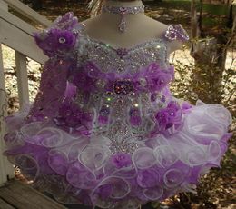 Luxury one shoulder necklace beaded hand made flower ball gown cupcake toddler little girls pageant dresses flower girls for weddi2931318