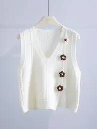 Women's Tanks Three-dimensional Flower Split Sweater Vest Fall/winter 2024 Soft Sticky Knitted Sleeveless Top