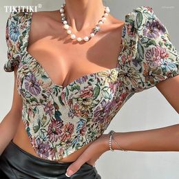 Women's Tanks French Vintage Corset Tops To Wear Out Sexy Floral Corsets Bustier Crop Top Zipper Up Women Flower Camisole Streetwear Tank