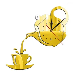 Wall Clocks Coffee Cup Teapot Self Adhesive Acrylic Mirror Clock Stickers For Home Living Room Decor Sticker