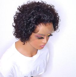 Lace Wigs Short Jerry Curly Pixie Cut Human Hair For Women Malaysian Closure Pre Plucked Deep T Part Remy8814332