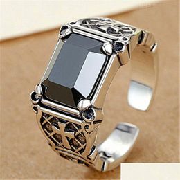 Solitaire Ring Ancient Sier Jesus Cross Ring Band Finger Agate Black Retro Open Adjustable Diamond Chunky Rings For Men Fashion Jewel Dh2Vj