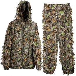 Jackets Men Women Kids Outdoor Ghillie Suit Camouflage Clothes Jungle Suit CS Training Leaves Clothing Hunting Suit Pants Hooded Jacket
