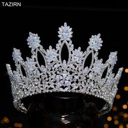 Tall Tiaras Cubic Zirconia Wedding Crowns Bridal Headwear Princess Corona Luxury Pageant Hair Jewellery Women Headpieces Gift 240102