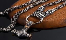 Pendant Necklaces Hammer Mjolnir Fist Rune Necklace Stainless Steel Men Jewelry Norse Viking4256373
