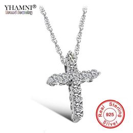 YHAMNI Luxury Original 925 Sterling Silver Cross Pendant Necklace Princess Luxury Diamond Necklace Pendant for Ladies and Women N1210x