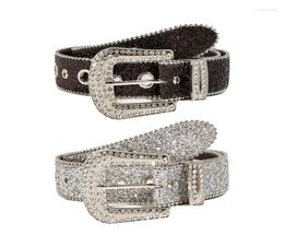 Belts Goth Rhinestone Women PU Leather Strap Western Cowboy Y2K Girls Fashion Belt For Jeans Men Dropship3127655
