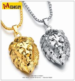 Hip Hop Jewellery Big Lion Head Pendant Gold Colour Figaro Chain For Men Kpop Statement Necklace Collier Whole gold chains fo1507943