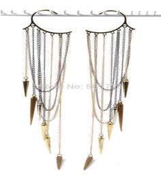 Whole 6pcs Cool Rock Punk Rivets Spike Long Tassels Ear Cuff Wrap No Piercing Earring New Unisex Jewellery 5724099