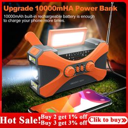 10000mAh Emergency Solar Power Radio Hand Crank Radio AM/FM/NOAA Global receiver High Quality LED Torch Reading Light SOS Alarm 240102